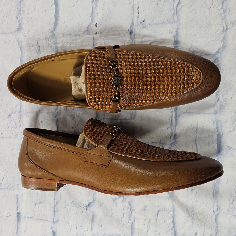 Kurt Geiger Loafers Mens 14 Tan Woven Leather Eagle Head Bit Handmade Portugal